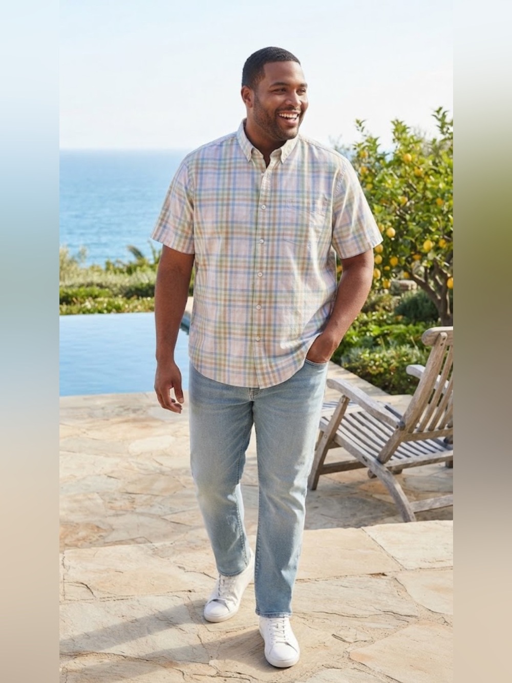 SIZE 3XL George® NEW Men's Multi Plaid Short Sleeve Button Down Shirt